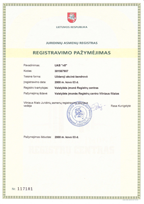 UAB n5 Registravimo pazymejimas